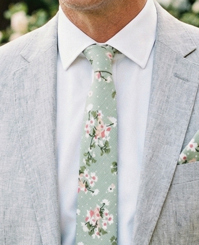 Cravatta Liberty Verde n°3 Uomo in Cotone «Gaspard»