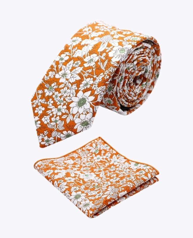 Cravatta + Fazzoletto da taschino Liberty Arancione Uomo in Cotone «Clovis»