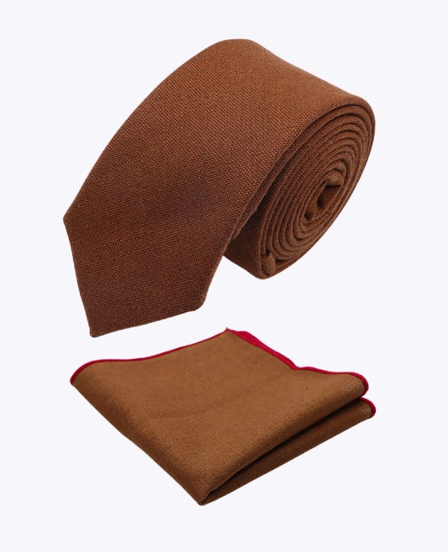 Cravatta + Fazzoletto da taschino Marrone n°1 Uomo in Lino «Basile»