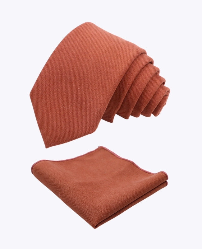 Cravatta + Fazzoletto da taschino Terracotta n°3 Uomo in Effetto Velluto «Simon»