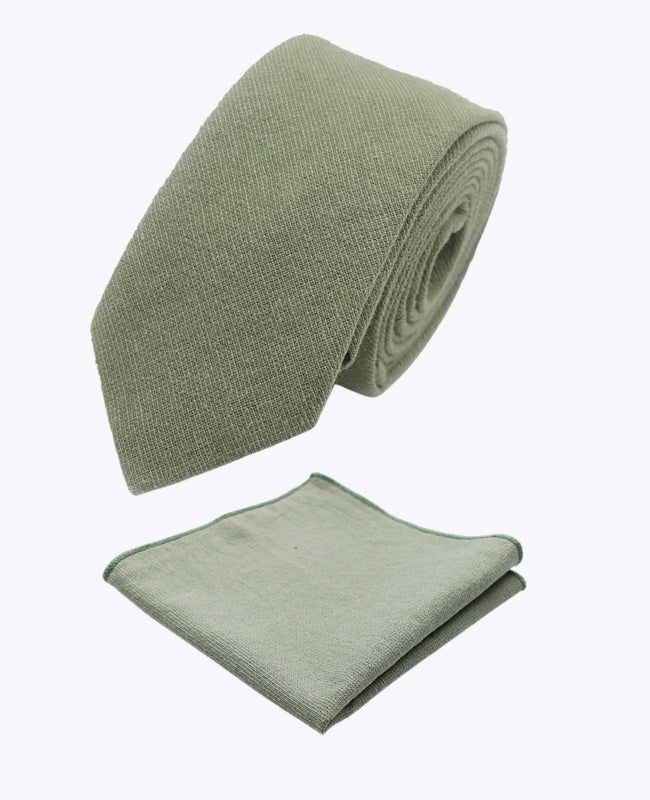 Cravatta + Fazzoletto da taschino Verde n°2 Uomo in Cotone «Edgard»