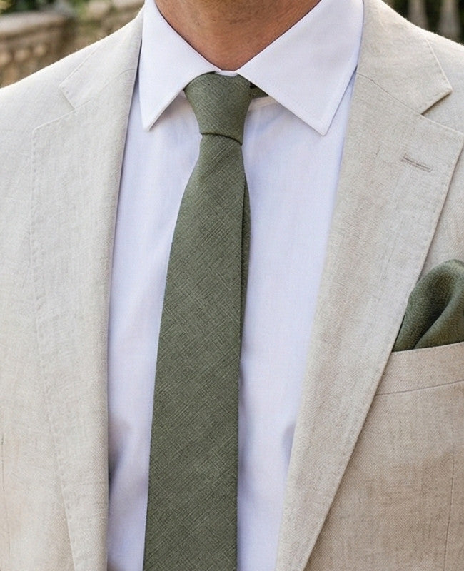 Cravatta Verde n°5 Uomo in Cotone «Oscar»