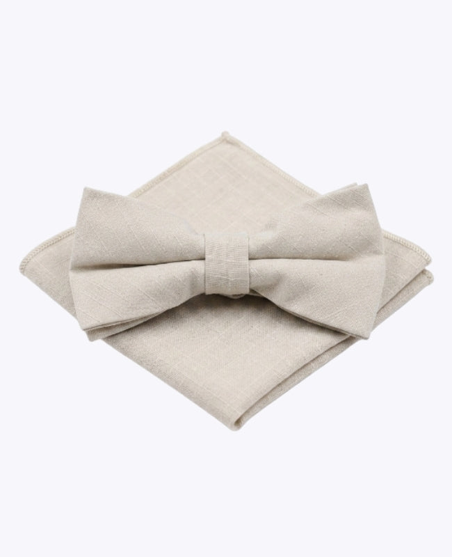 Papillon + Fazzoletto da taschino Beige n°1 Uomo in Cotone «Oscar»