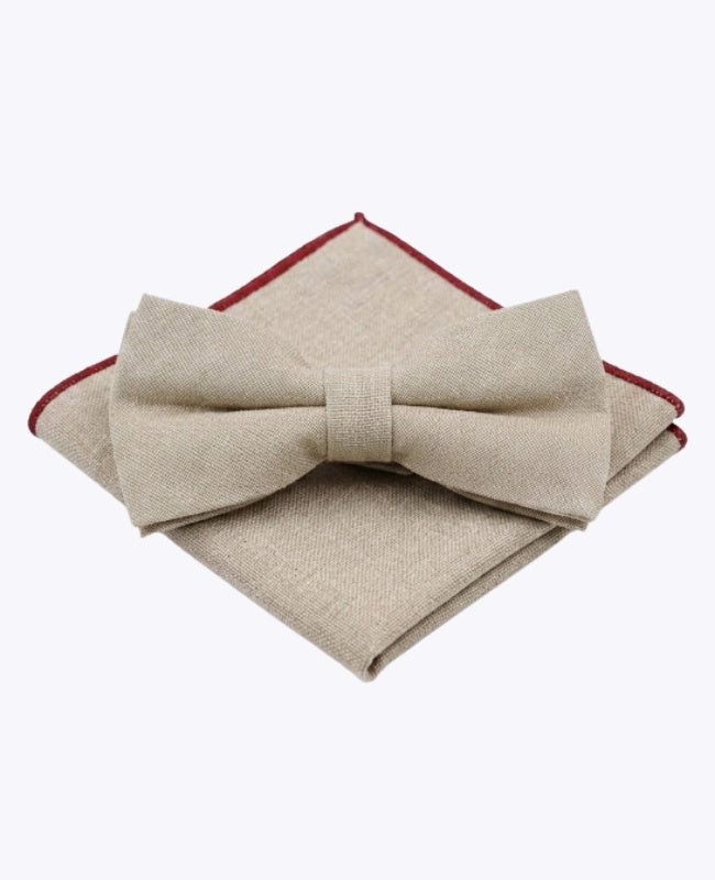 Papillon + Fazzoletto da taschino Beige Uomo in Lino «Basile»
