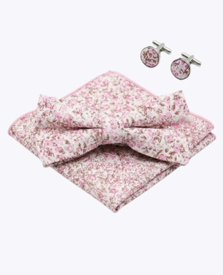Papillon + Fazzoletto da taschino + Gemelli Liberty Rosa n°4 Uomo in Cotone «Gaspard»