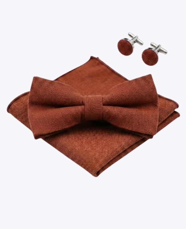 Papillon + Fazzoletto da taschino + Gemelli Terracotta Uomo in Cotone «Edgard»