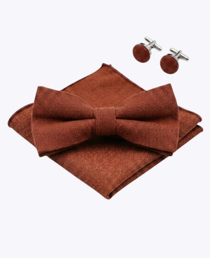 Papillon + Fazzoletto da taschino + Gemelli Terracotta Uomo in Cotone «Edgard»