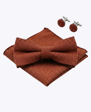 Papillon + Fazzoletto da taschino + Gemelli Terracotta Uomo in Cotone «Edgard»