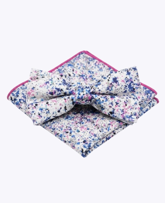 Papillon + Fazzoletto da taschino Liberty Bianco n°1 Uomo in Cotone «Charles»