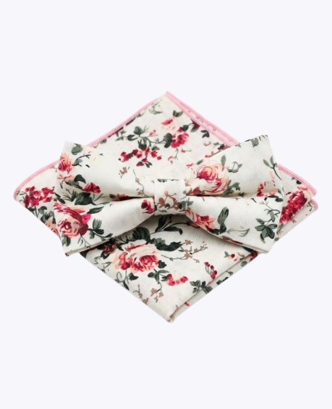 Papillon + Fazzoletto da taschino Liberty Bianco n°6 Uomo in Cotone «Charles»