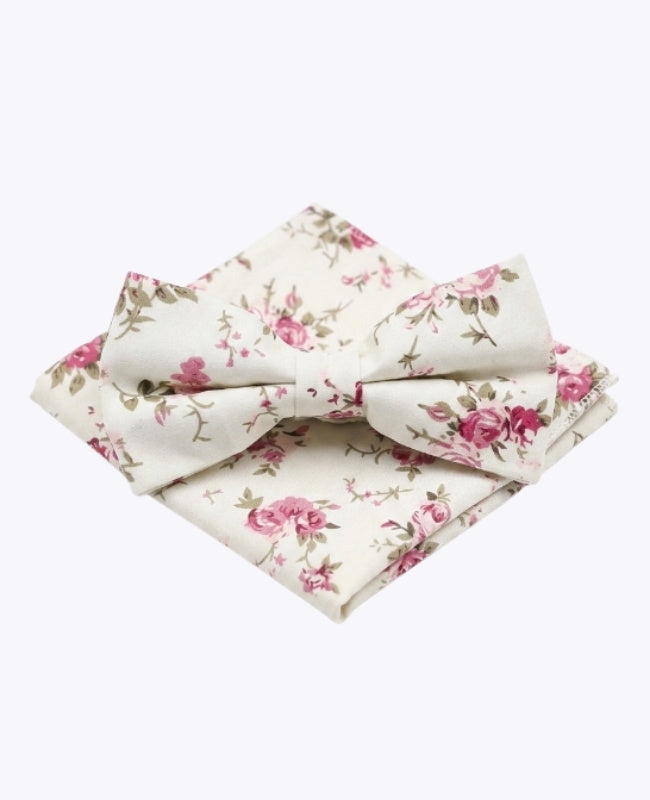 Papillon + Fazzoletto da taschino Liberty Bianco n°7 Uomo in Cotone «Charles»