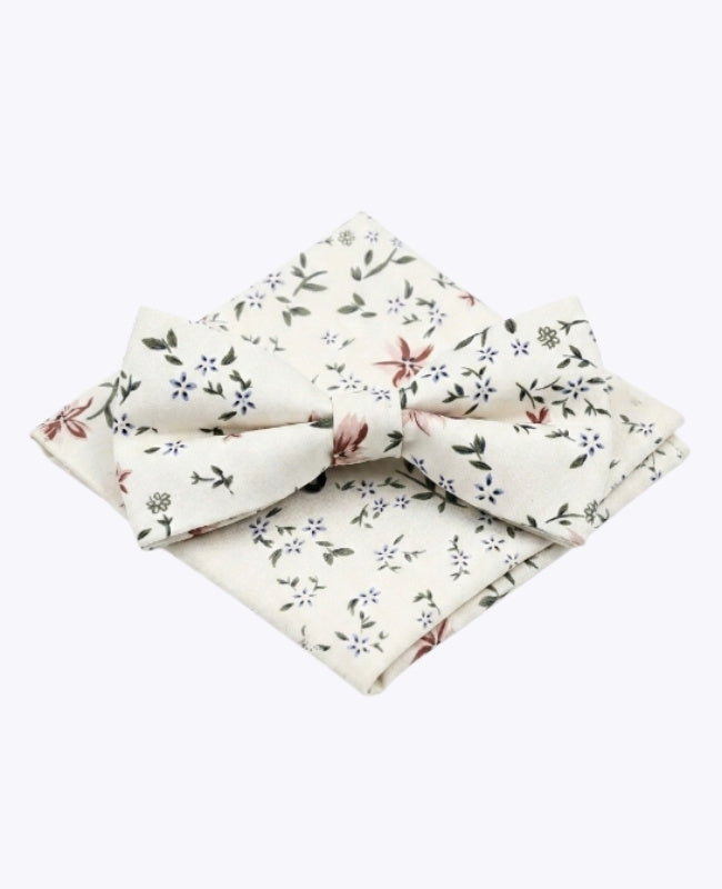 Papillon + Fazzoletto da taschino Liberty Bianco n°8 Uomo in Cotone «Charles»
