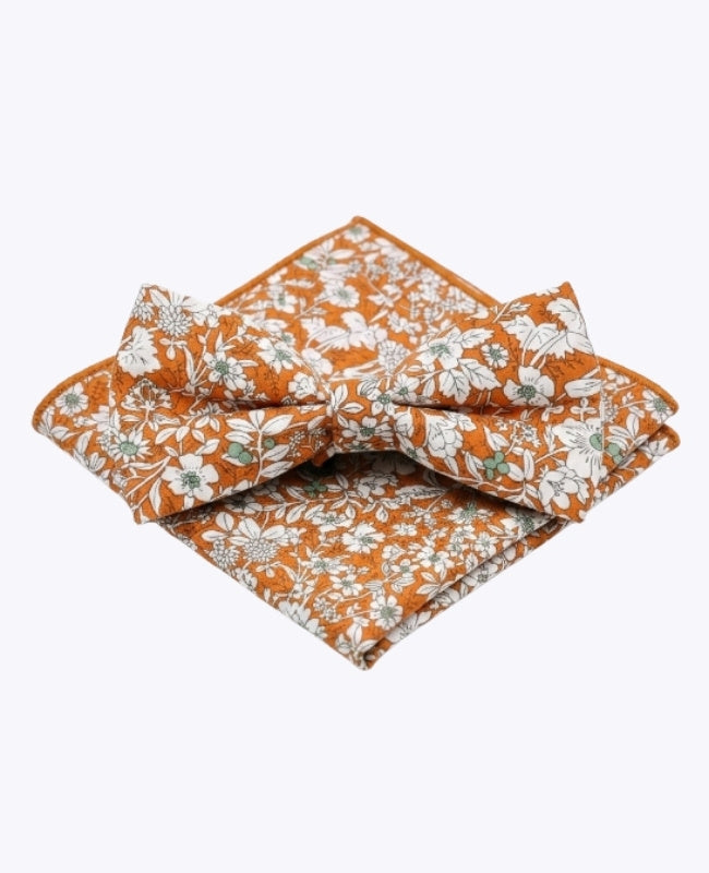 Papillon + Fazzoletto da taschino Liberty Arancione Uomo in Cotone «Clovis»