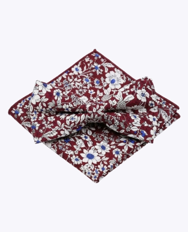 Papillon + Fazzoletto da taschino Liberty Rosso n°1 Uomo in Cotone «Clovis»