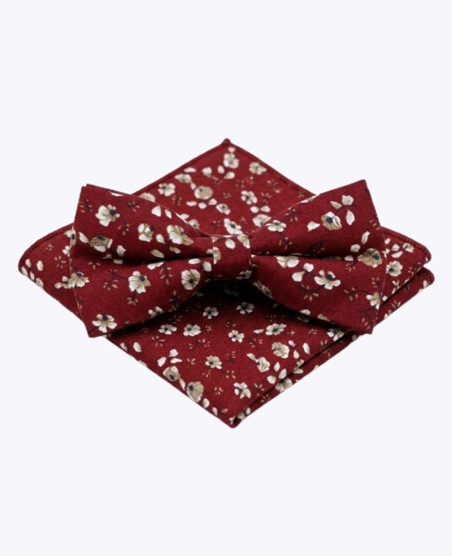 Papillon + Fazzoletto da taschino Liberty Rosso n°1 Uomo in Cotone «Gaspard»