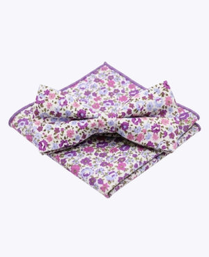 Papillon + Fazzoletto da taschino Liberty Viola Uomo in Cotone «Gaspard»