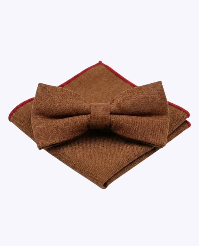 Papillon + Fazzoletto da taschino Marrone n°1 Uomo in Lino «Basile»