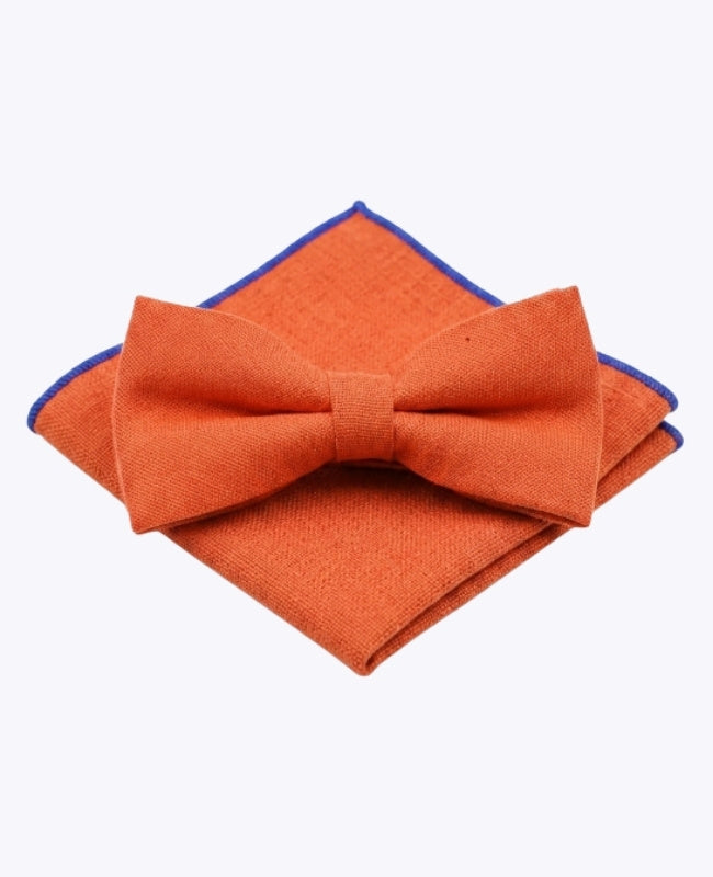 Papillon + Fazzoletto da taschino Arancione Uomo in Lino «Basile»