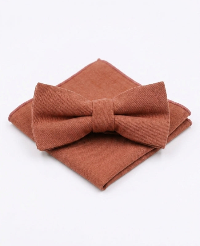 Papillon + Fazzoletto da taschino Terracotta n°3 Uomo in Effetto Velluto «Simon»