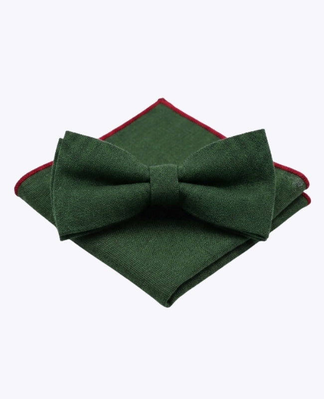 Papillon + Fazzoletto da taschino Verde n°2 Uomo in Lino «Basile»