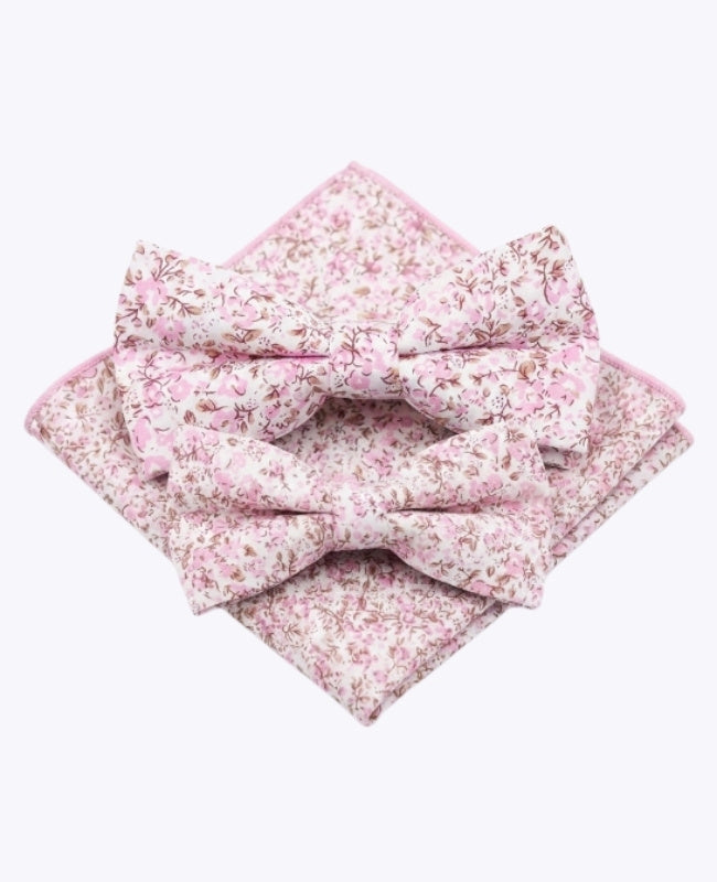Papillon Liberty Rosa n°4 Padre & Figlio + Fazzoletto da taschino in Cotone «Gaspard»