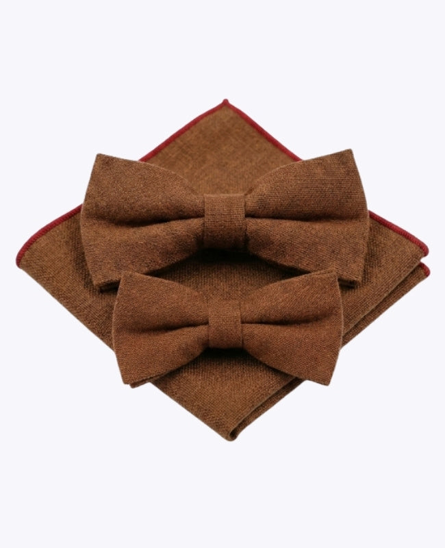 Papillon Marrone n°1 Padre & Figlio + Fazzoletto da taschino in Lino «Basile»