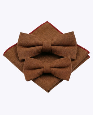 Papillon Marrone n°1 Padre & Figlio + Fazzoletto da taschino in Lino «Basile»