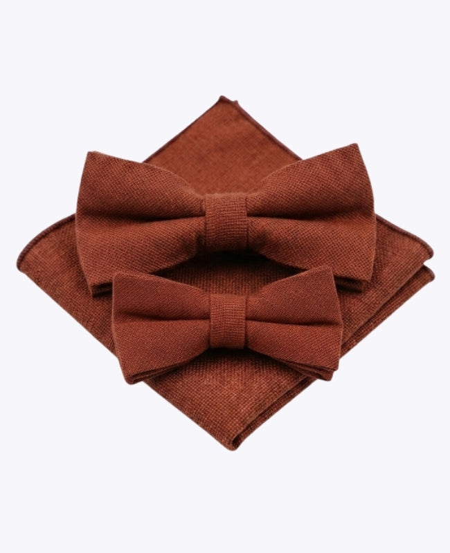 Papillon Terracotta Padre & Figlio + Fazzoletto da taschino in Cotone «Edgard»