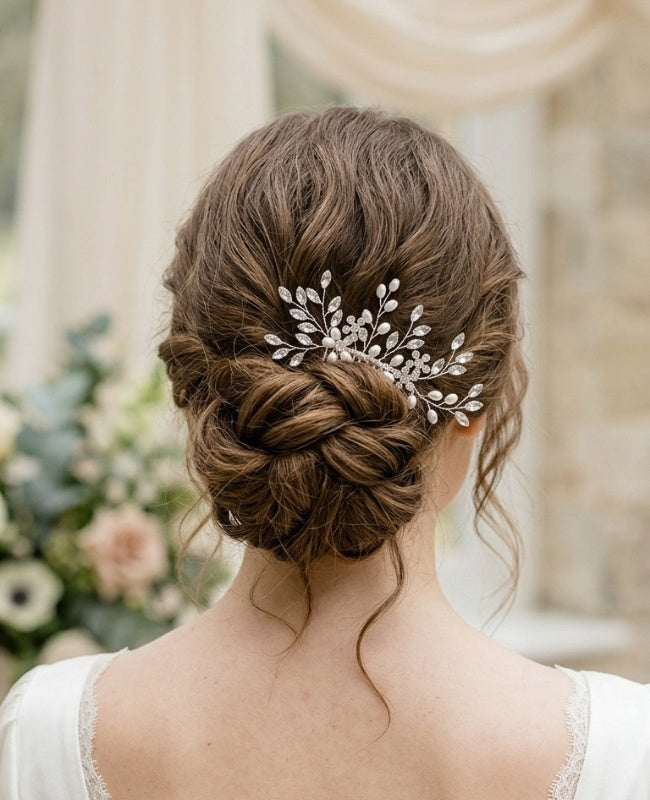 Pettine da sposa Floreale Argento Donna «Élise»