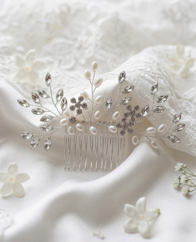 Pettine da sposa Floreale Argento Donna «Élise»