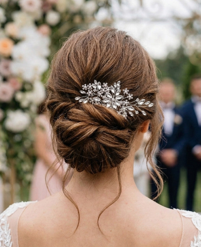 Pettine da sposa Floreale Argento n°3 Donna «Élise»