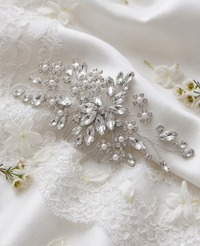 Pettine da sposa Floreale Argento n°3 Donna «Élise»