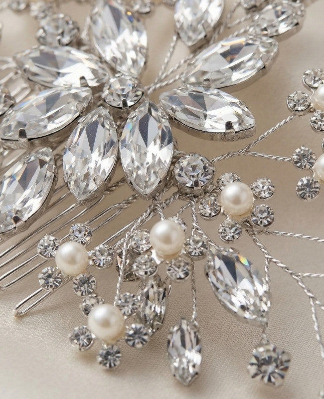 Pettine da sposa Floreale Argento n°3 Donna «Élise»