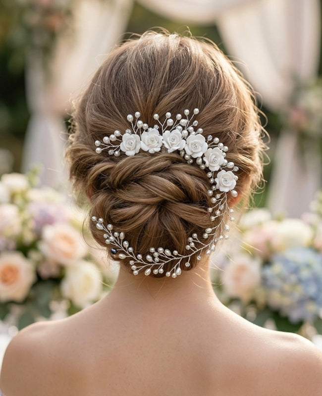 Pettine da sposa Floreale Argento n°4 Donna «Élise»