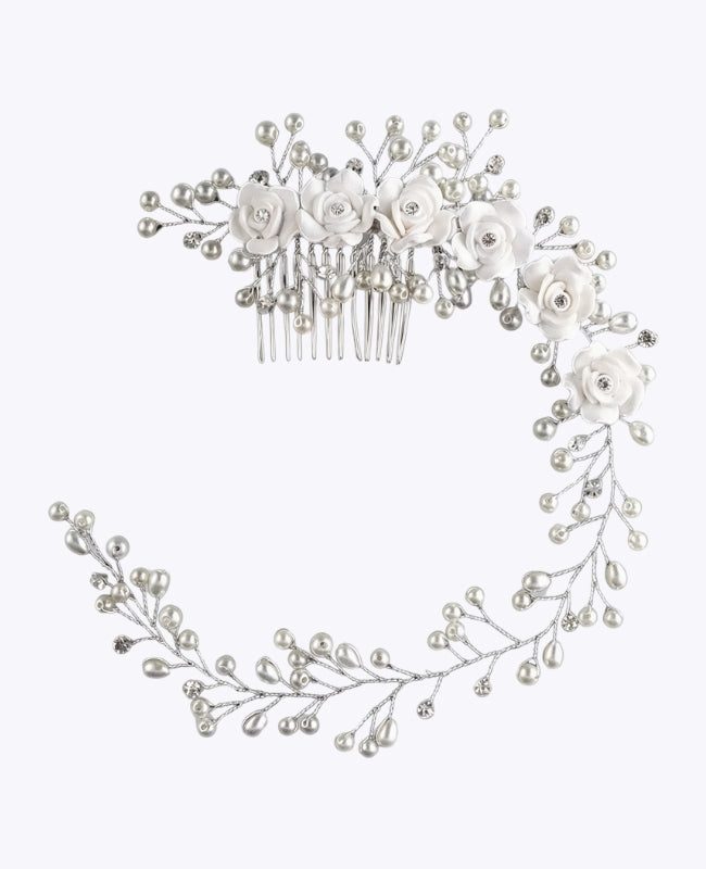 Pettine da sposa Floreale Argento n°4 Donna «Élise»
