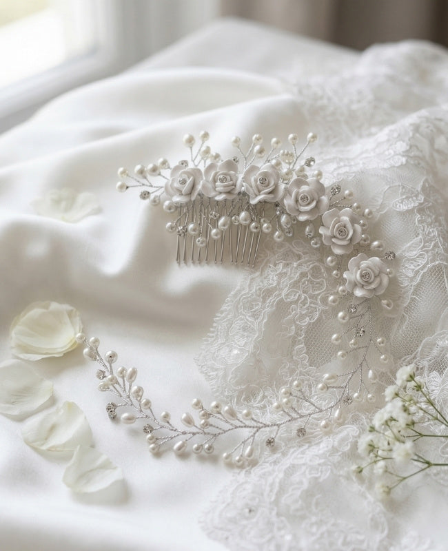Pettine da sposa Floreale Argento n°4 Donna «Élise»
