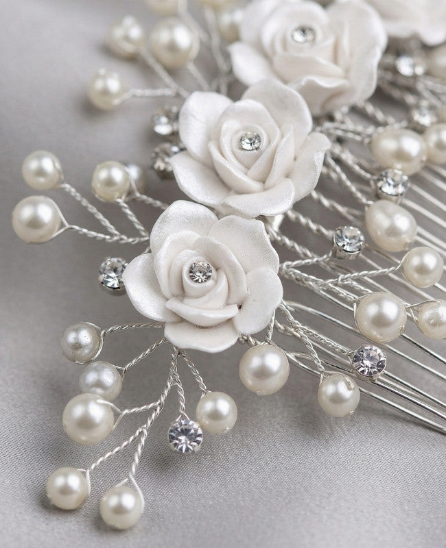 Pettine da sposa Floreale Argento n°4 Donna «Élise»