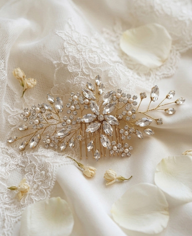 Pettine da sposa Floreale Oro n°3 Donna «Élise»