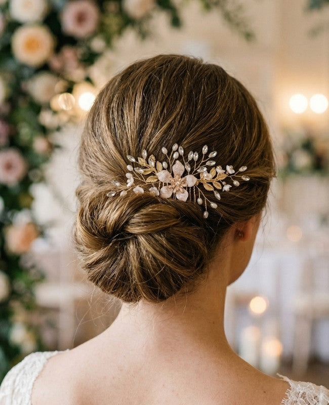 Pettine da sposa Floreale Oro n°4 Donna «Élise»