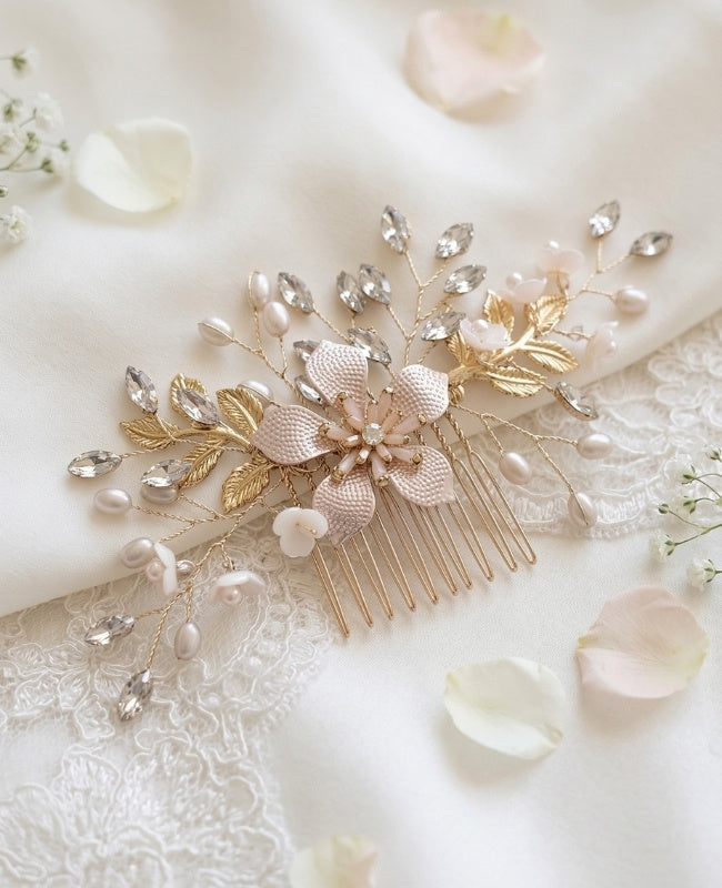 Pettine da sposa Floreale Oro n°4 Donna «Élise»