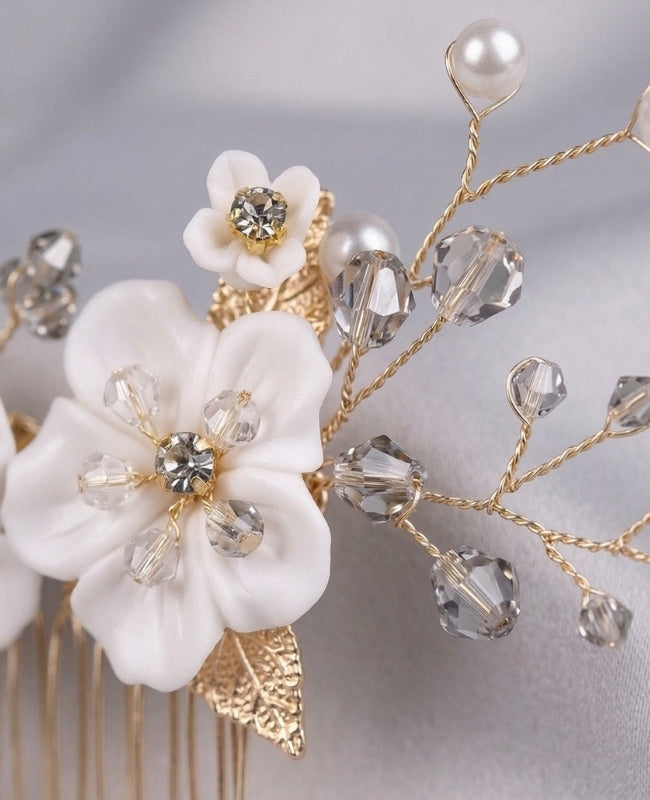 Pettine da sposa Floreale Oro n°5 Donna «Élise»