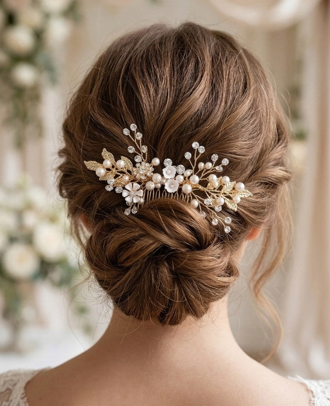 Pettine da sposa Floreale Oro n°6 Donna «Élise»