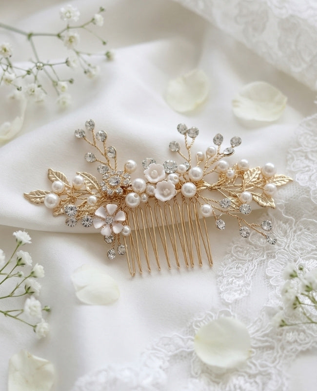 Pettine da sposa Floreale Oro n°6 Donna «Élise»