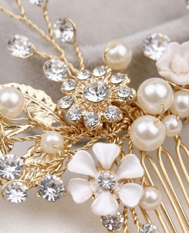 Pettine da sposa Floreale Oro n°6 Donna «Élise»